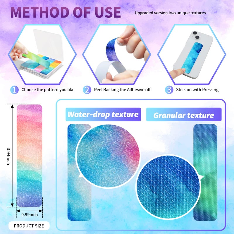 TOEMUR 48 Pieces Anxiety Sensory Stickers with Storage Box - Sensory Strips 2 Textured Surface Adhesives Fidget Strips for Office & Classroom Desk Relieve Adult & Teen Stress (Watercolor Style) - Image 2